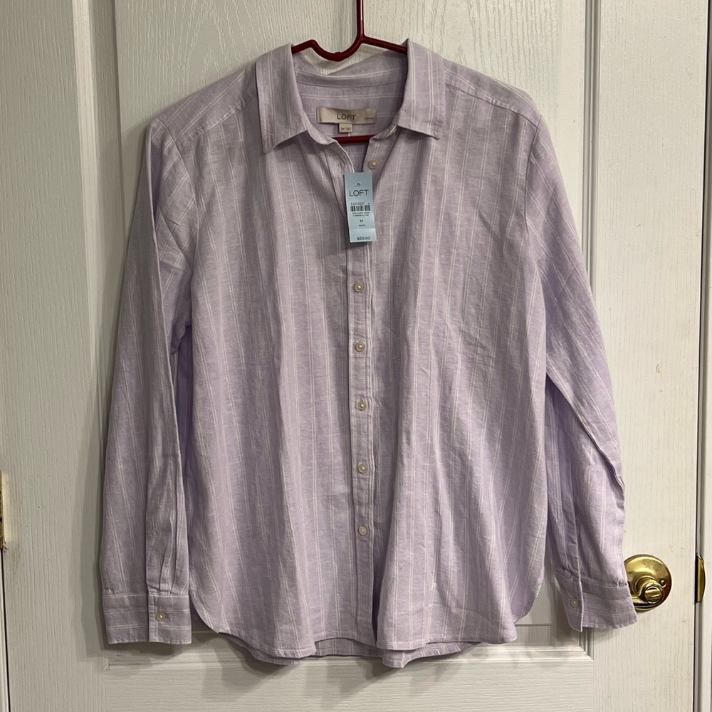 NWT loft purple striped button down